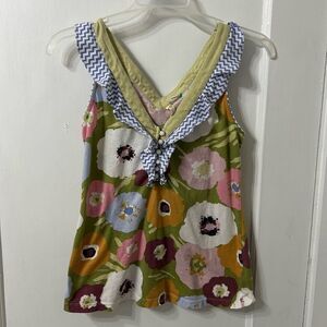 Colorful Floral V-Neck Tank Top with Chevron Detail